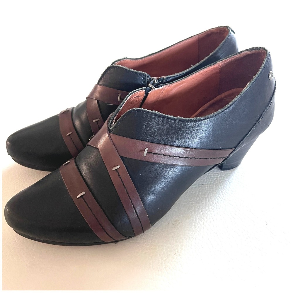 Pikolinos Shooties Women 40 Black Brown Leather Ankle Boots Block Heel Side Zip
